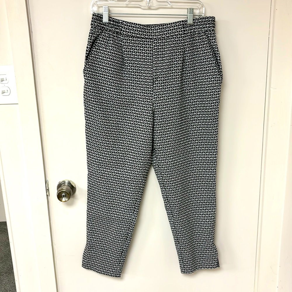 Anthropologie Larkin Pants Pull On Cropped Jacquard Black White Elastic Waist